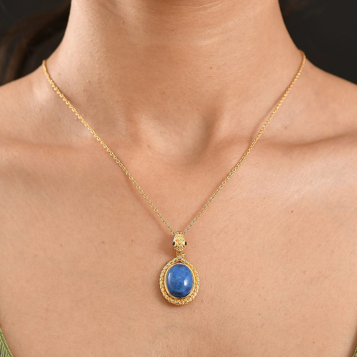 Lapis Lagoon &amp; Black Spinel Pendant with Chain (Size 20) 12.46 Ct. 4430961 3