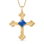 Lapis Lagoon Cross Pendant with Chain (Size - 20) in Yellow Gold Tone 7.17 Ct.