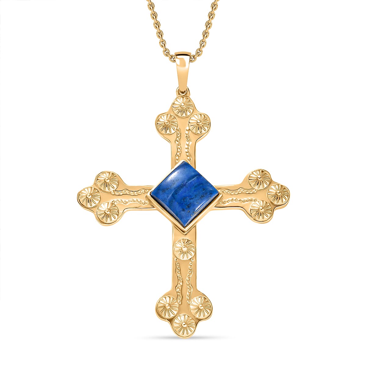 Lapis Lagoon Cross Pendant with Chain (Size - 20) in Yellow Gold Tone 7.17 Ct. V32699020 0