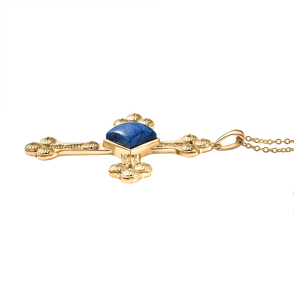 Lapis Lagoon Cross Pendant with Chain (Size - 20) in Yellow Gold Tone 7.17 Ct. V32699020 4