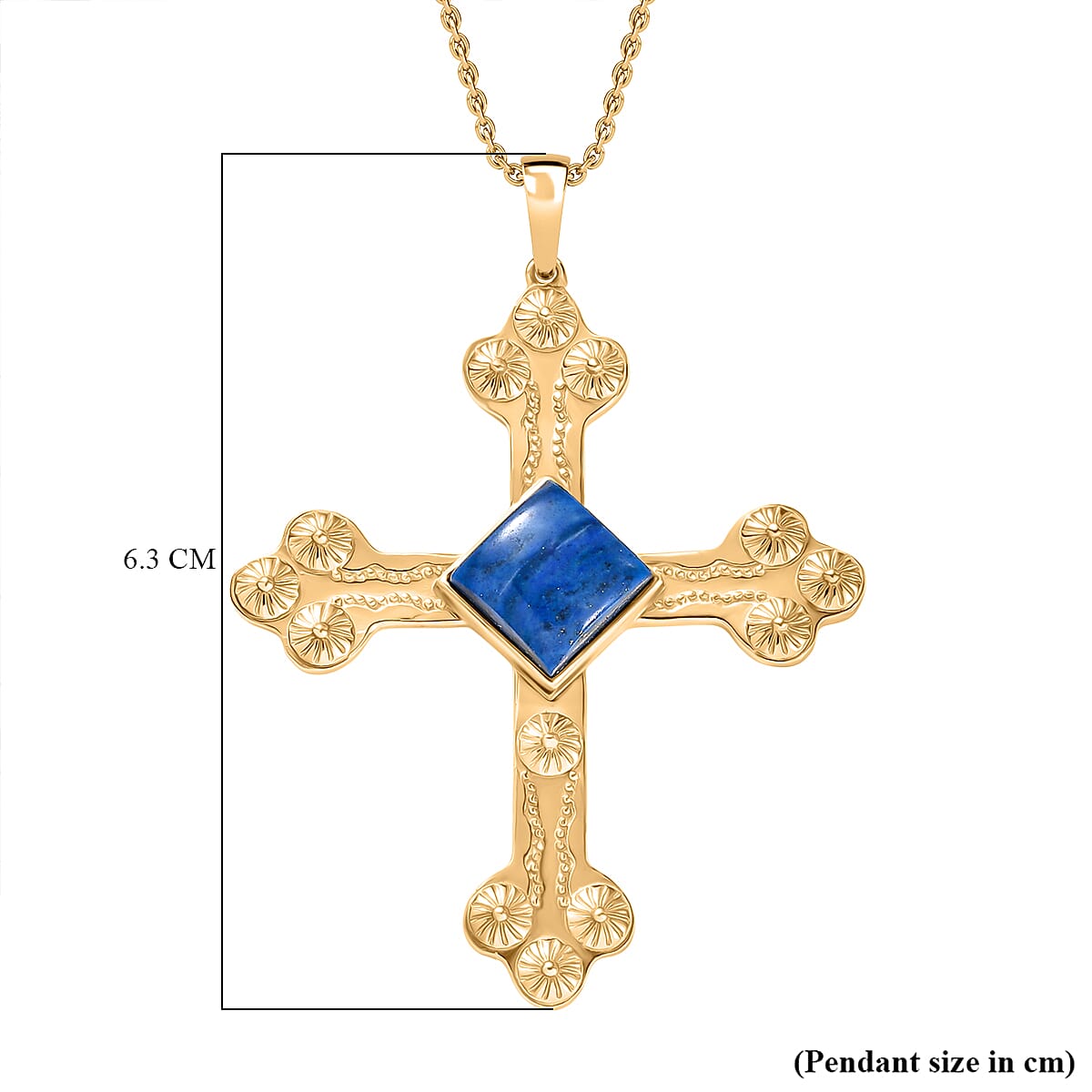 Lapis Lagoon Cross Pendant with Chain (Size - 20) in Yellow Gold Tone 7.17 Ct. V32699020 6