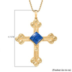 Lapis Lagoon Cross Pendant with Chain (Size - 20) in Yellow Gold Tone 7.17 Ct.