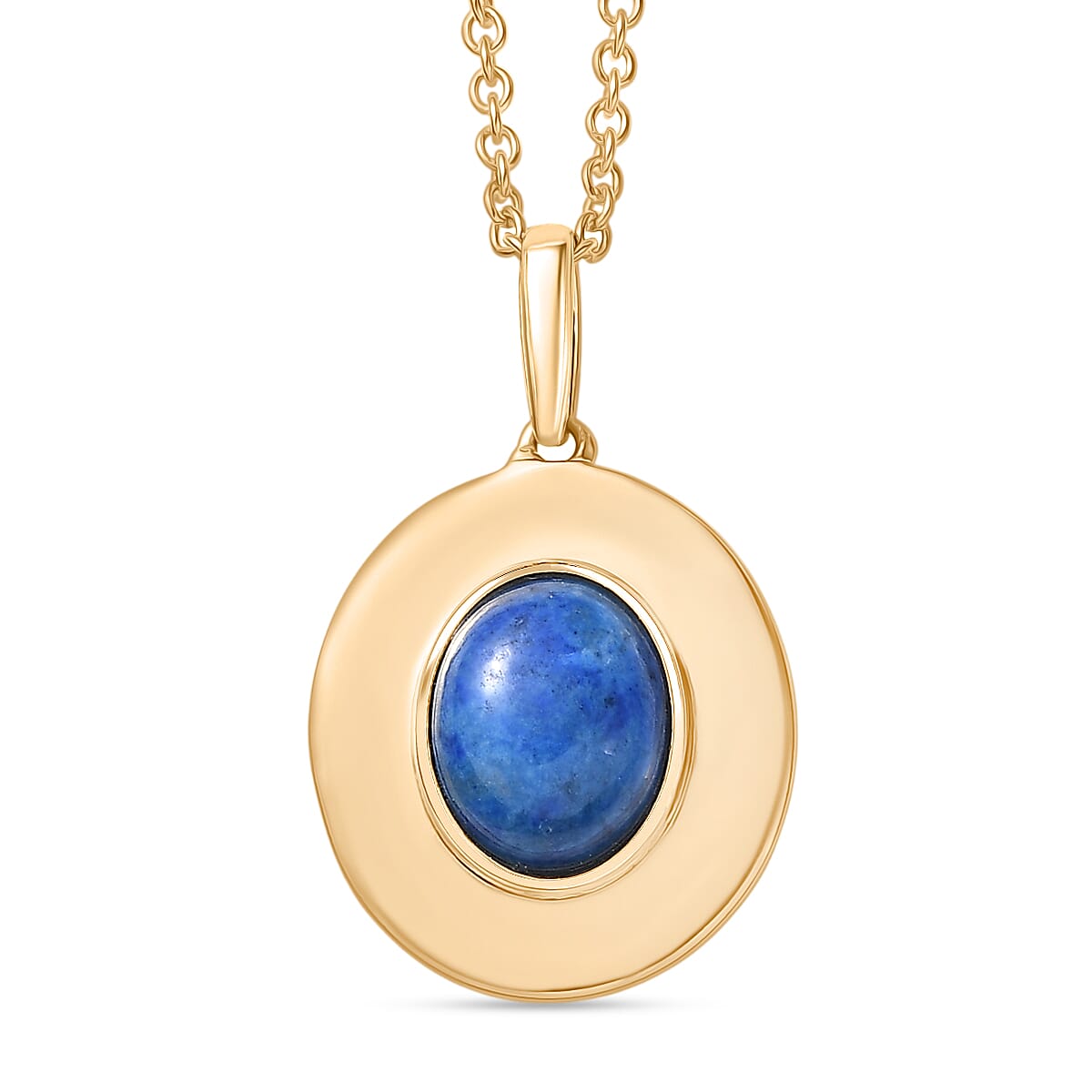 Lapis Lagoon Oval Disc Pendant with Chain (Size 20) in Yellow Gold Tone 3.43 Ct. 4431954 0