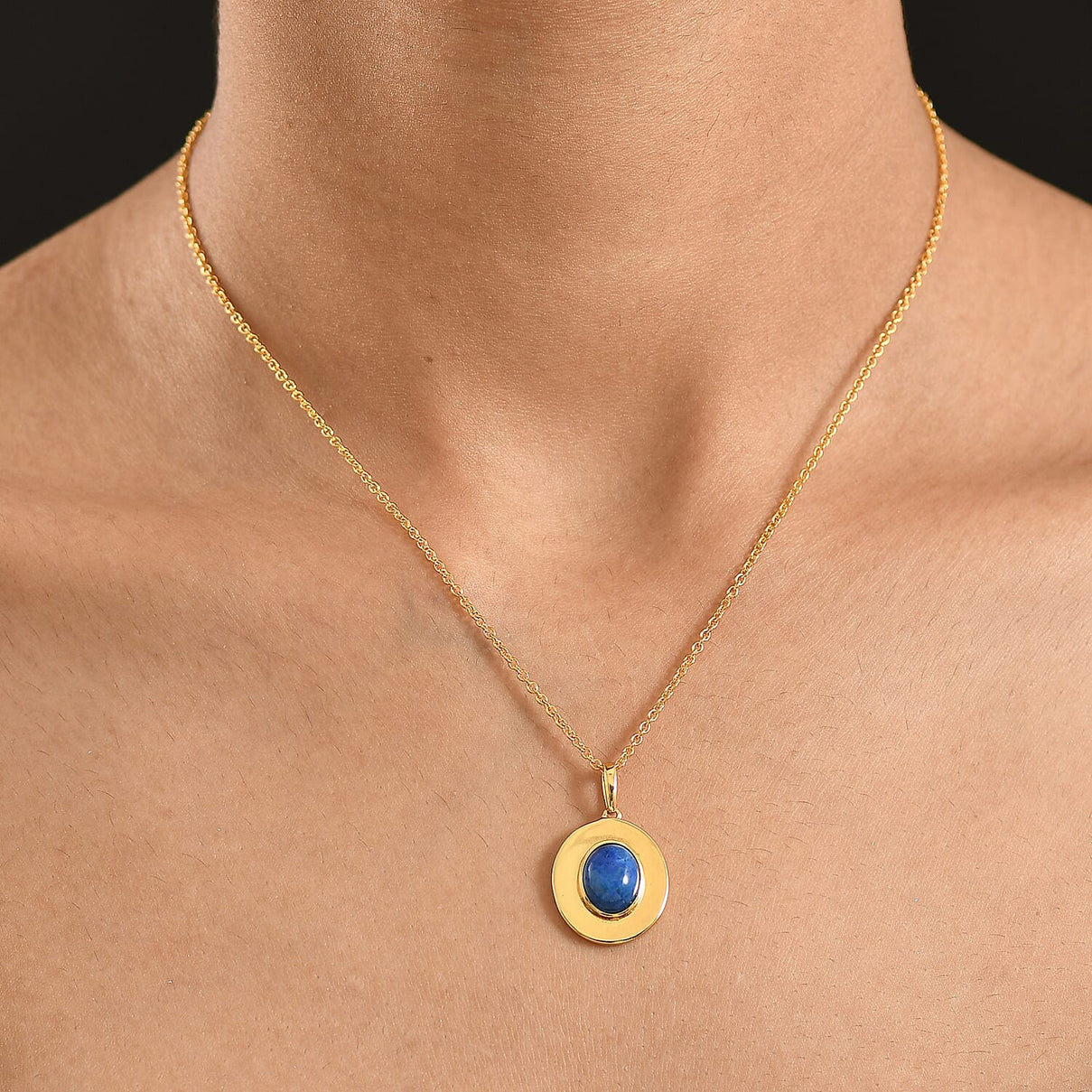 Lapis Lagoon Oval Disc Pendant with Chain (Size 20) in Yellow Gold Tone 3.43 Ct. 4431954 3