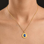 Lapis Lagoon Oval Disc Pendant with Chain (Size 20) in Yellow Gold Tone 3.43 Ct.