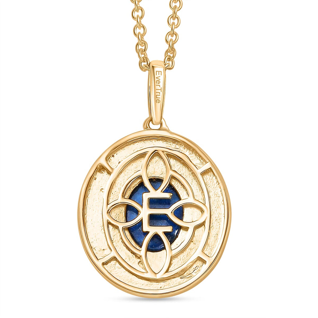 Lapis Lagoon Oval Disc Pendant with Chain (Size 20) in Yellow Gold Tone 3.43 Ct.