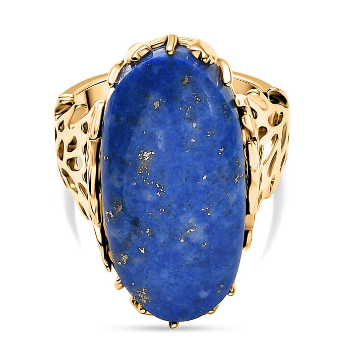 Lapis Lagoon Oval Cut Solitaire Ring in Yellow Gold Tone 20.25 Ct. V32732209 1
