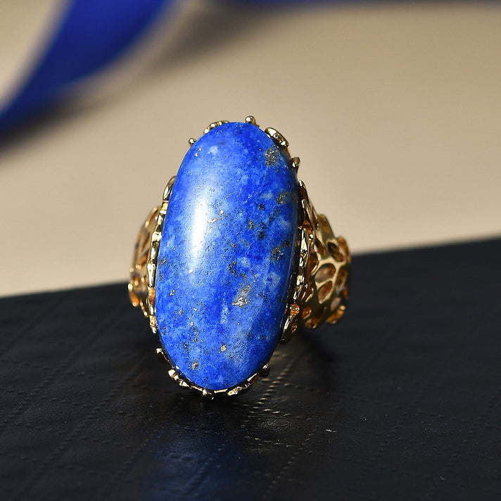 Lapis Lagoon Oval Cut Solitaire Ring in Yellow Gold Tone 20.25 Ct. V32732209 2