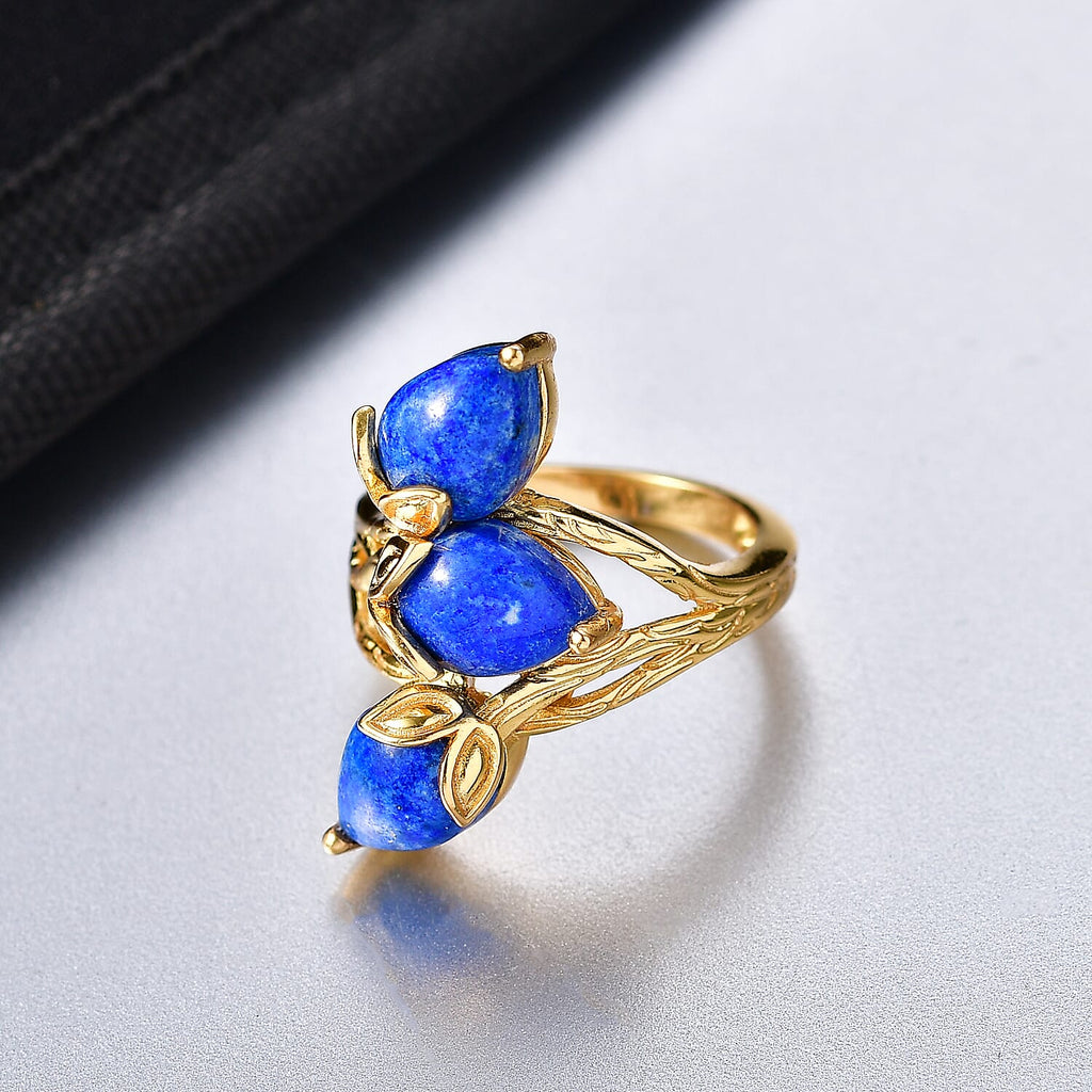 Lapis Lagoon Pear Cut Ring in Yellow Gold Tone 5.21 Ct.