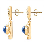 Lapis Lagoon & White Zircon Earring with Push Back in Yellow Gold Tone 4.82 Ct.