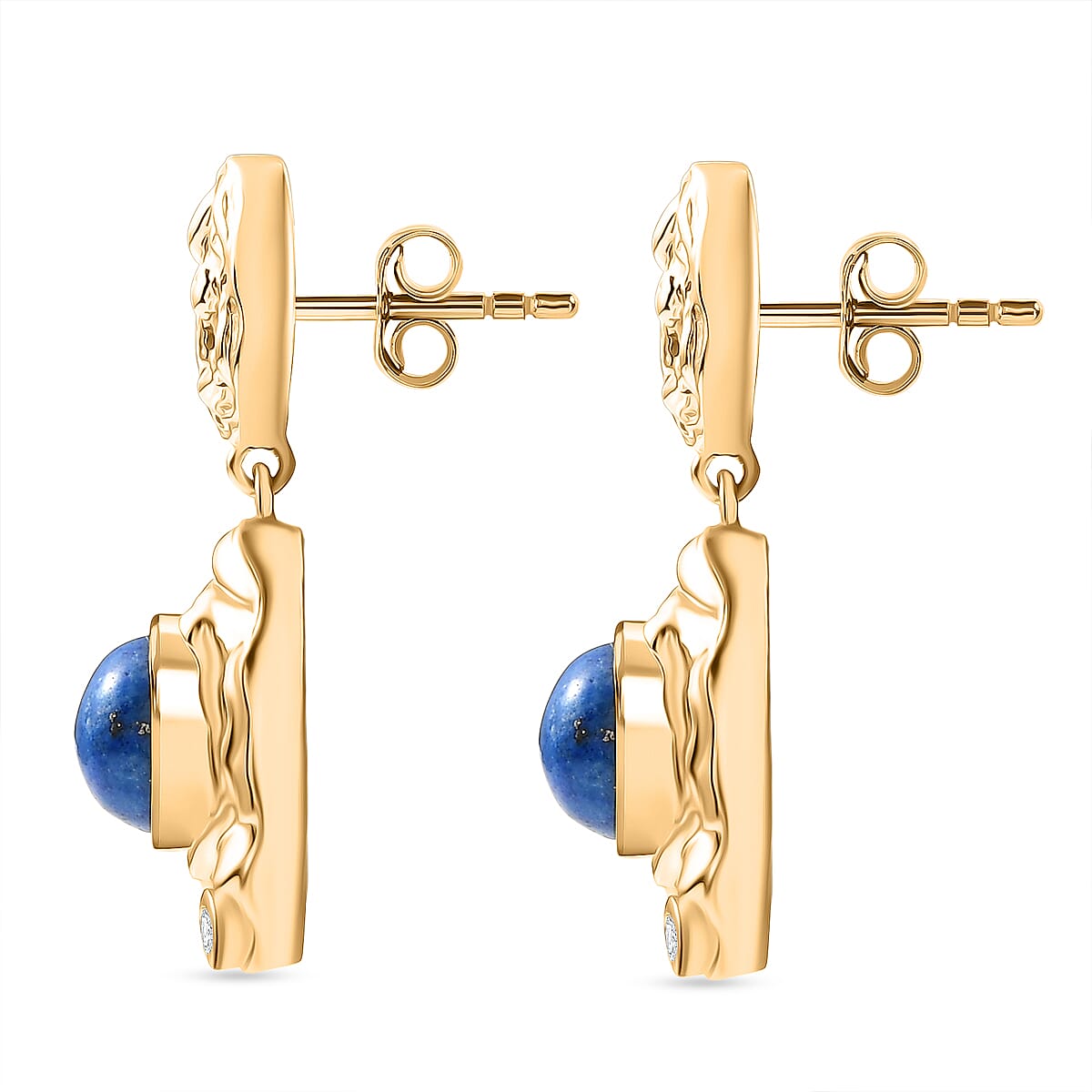 Lapis Lagoon &amp; White Zircon Earring with Push Back in Yellow Gold Tone 4.82 Ct. 8299838 4