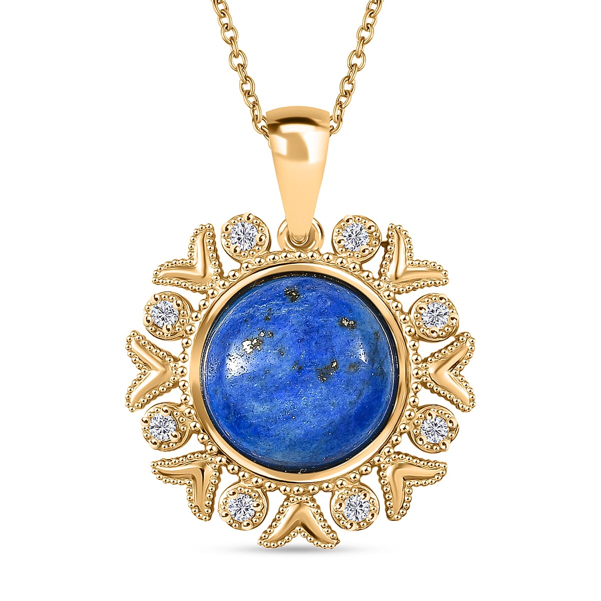 Lapis Lagoon &amp; White Zircon Pendant with Chain (Size - 20) in Yellow Gold Tone 15.24 Ct. 4429804 0