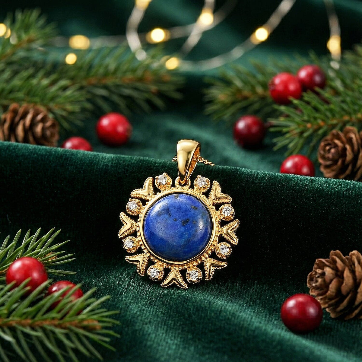 Lapis Lagoon &amp; White Zircon Pendant with Chain (Size - 20) in Yellow Gold Tone 15.24 Ct. 4429804 2
