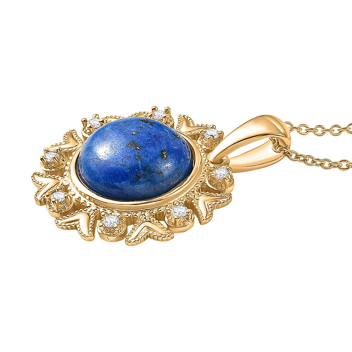 Lapis Lagoon &amp; White Zircon Pendant with Chain (Size - 20) in Yellow Gold Tone 15.24 Ct. 4429804 4