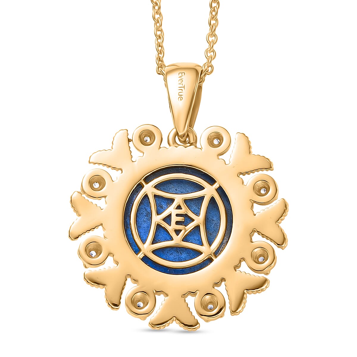 Lapis Lagoon &amp; White Zircon Pendant with Chain (Size - 20) in Yellow Gold Tone 15.24 Ct. 4429804 5