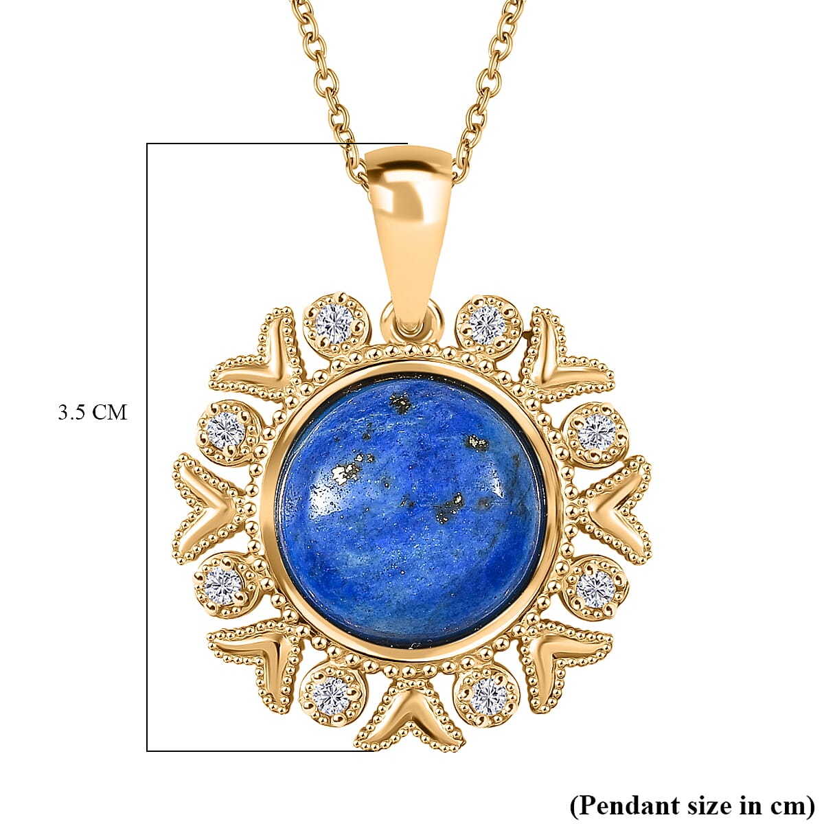 Lapis Lagoon &amp; White Zircon Pendant with Chain (Size - 20) in Yellow Gold Tone 15.24 Ct. 4429804 7