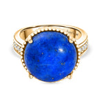 Lapis Lagoon & White Zircon Ring in Yellow Gold Tone 11.52 Ct.