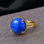 Lapis Lagoon & White Zircon Ring in Yellow Gold Tone 11.52 Ct.