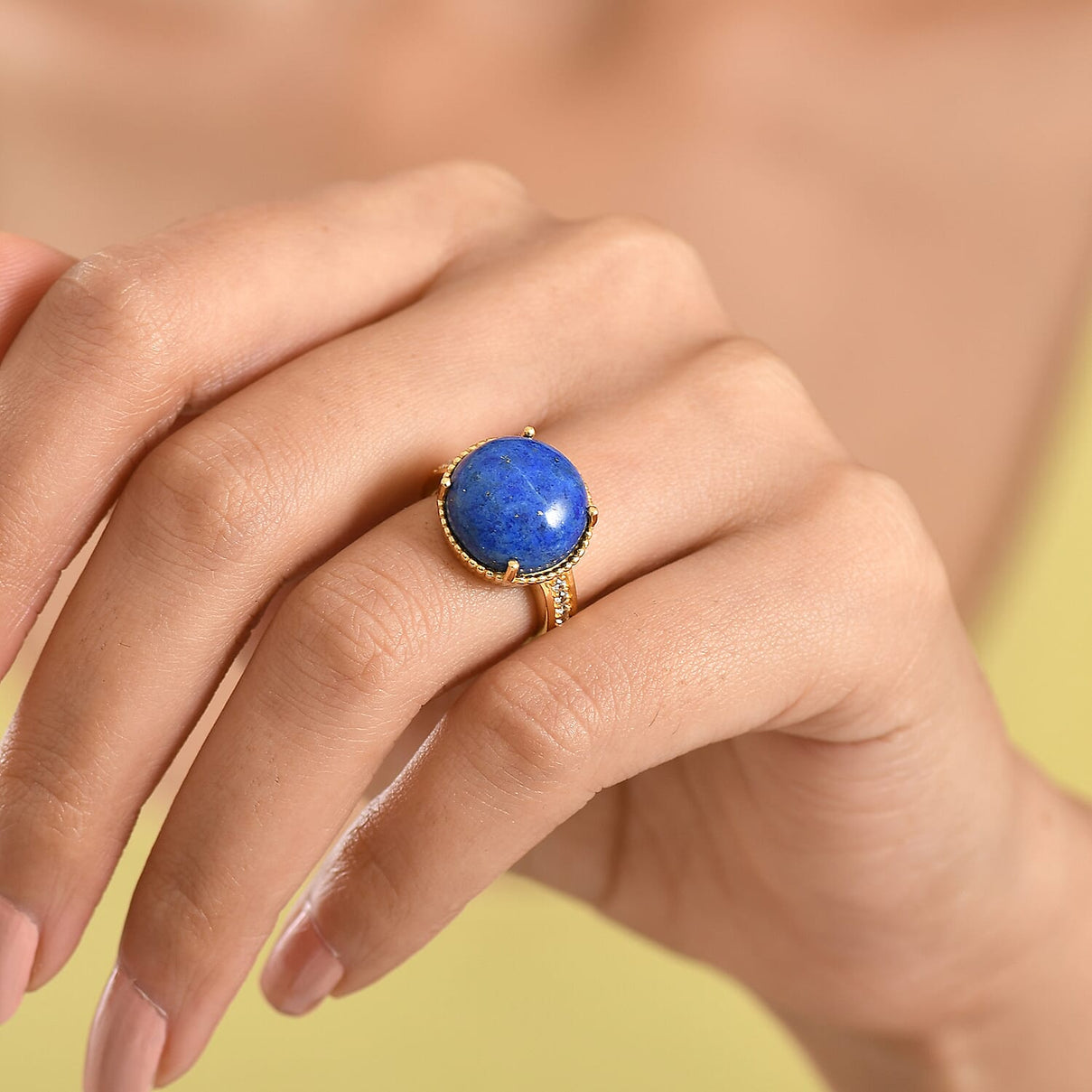 Lapis Lagoon, White Zircon Solitaire Ring in Yellow Gold Tone 11.52 Ct. 8300232 3