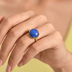 Lapis Lagoon & White Zircon Ring in Yellow Gold Tone 11.52 Ct.