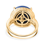 Lapis Lagoon & White Zircon Ring in Yellow Gold Tone 11.52 Ct.