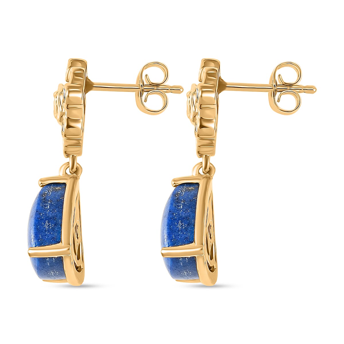 Lapis Lagoon &amp; White Zircon Solitaire Stud Push Post Earring in Yellow Gold Tone 9.38 Ct. 8299881 4