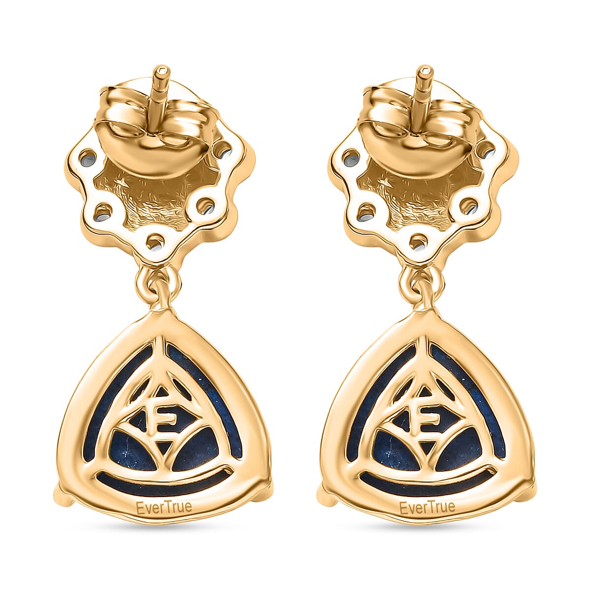 Lapis Lagoon &amp; White Zircon Solitaire Stud Push Post Earring in Yellow Gold Tone 9.38 Ct. 8299881 5