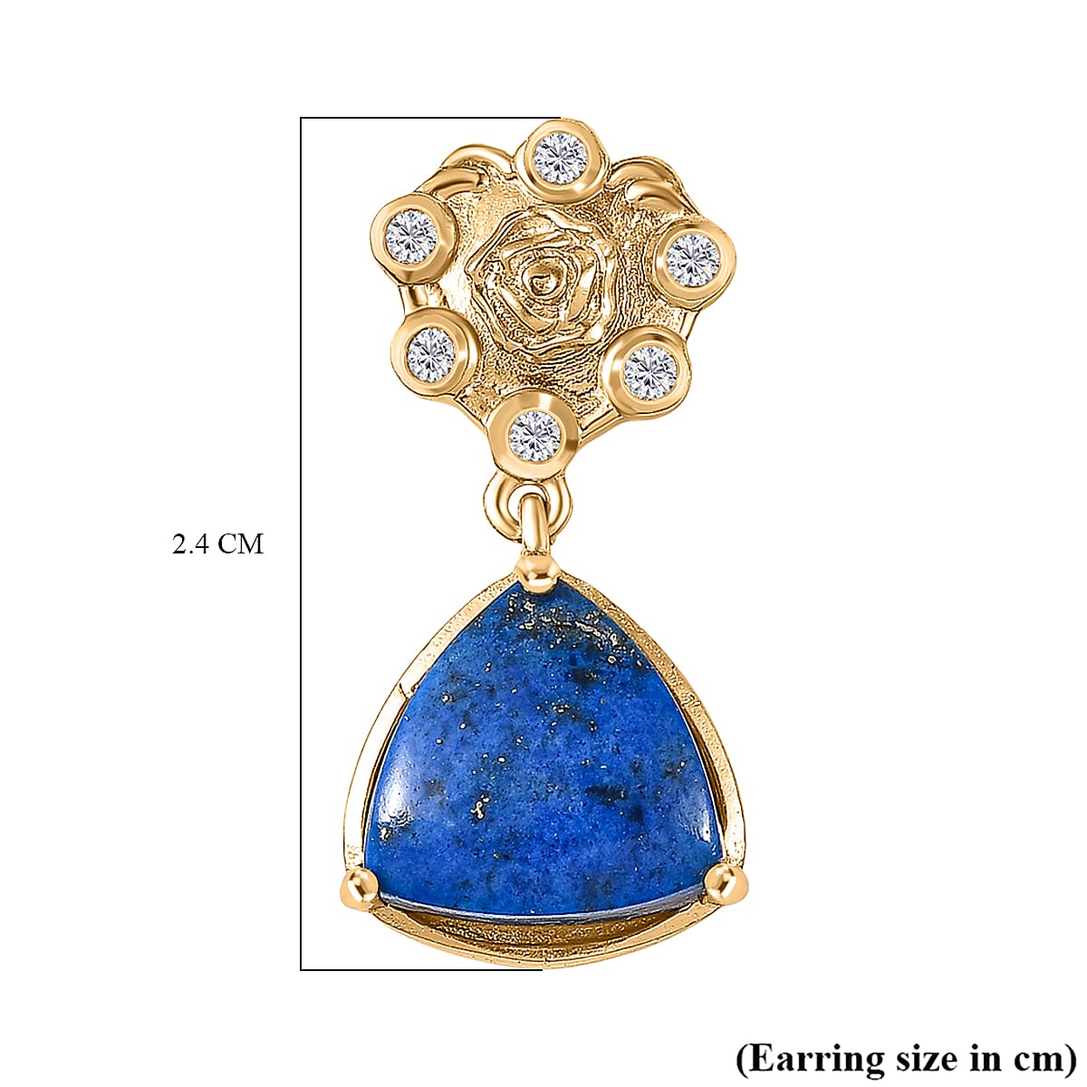 Lapis Lagoon &amp; White Zircon Solitaire Stud Push Post Earring in Yellow Gold Tone 9.38 Ct. 8299881 6