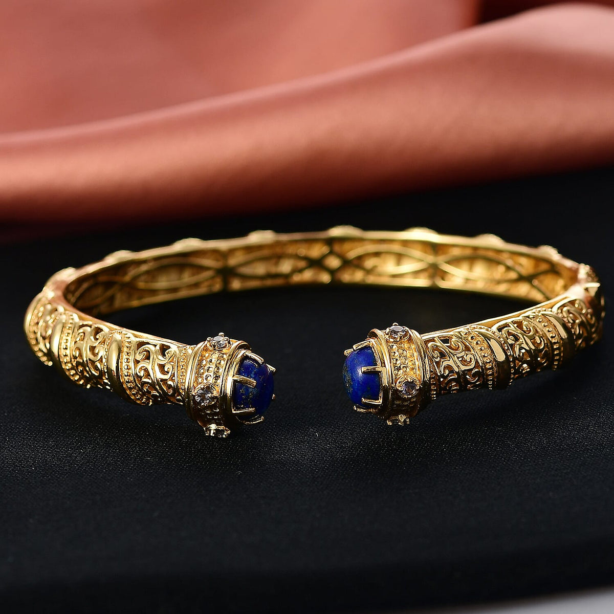 EverTrue Lapis Lazuli, Iolite Cuff Bangle (Size - 7.5) in Yellow Gold Plated 5.22 Ct. V32515057 2