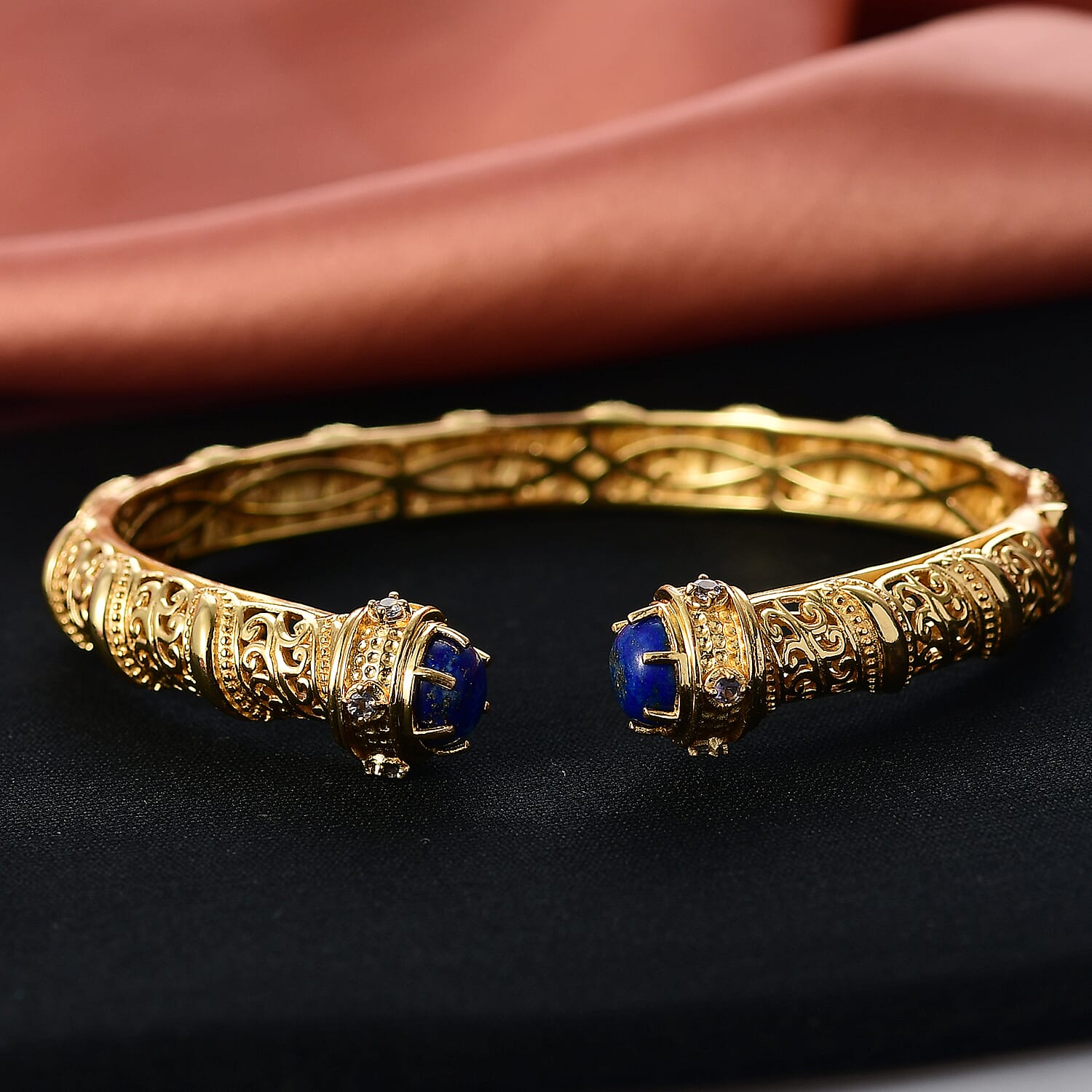 EverTrue Lapis Lazuli, Iolite Cuff Bangle (Size - 7.5) in Yellow Gold Plated 5.22 Ct. V32515057 2