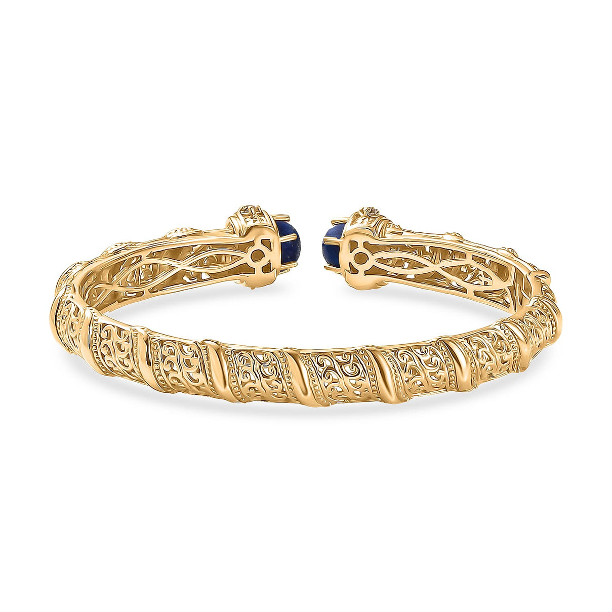 EverTrue Lapis Lazuli, Iolite Cuff Bangle (Size - 7.5) in Yellow Gold Plated 5.22 Ct. V32515057 5