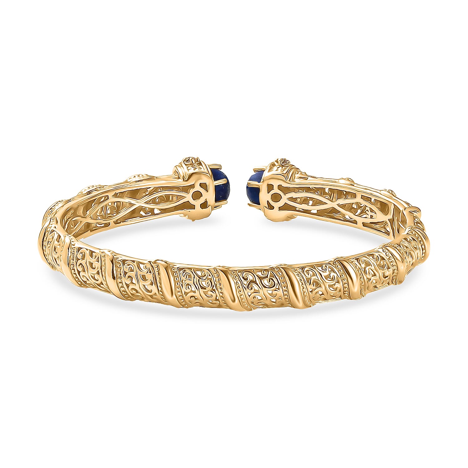 EverTrue Lapis Lazuli, Iolite Cuff Bangle (Size - 7.5) in Yellow Gold Plated 5.22 Ct. V32515057 5