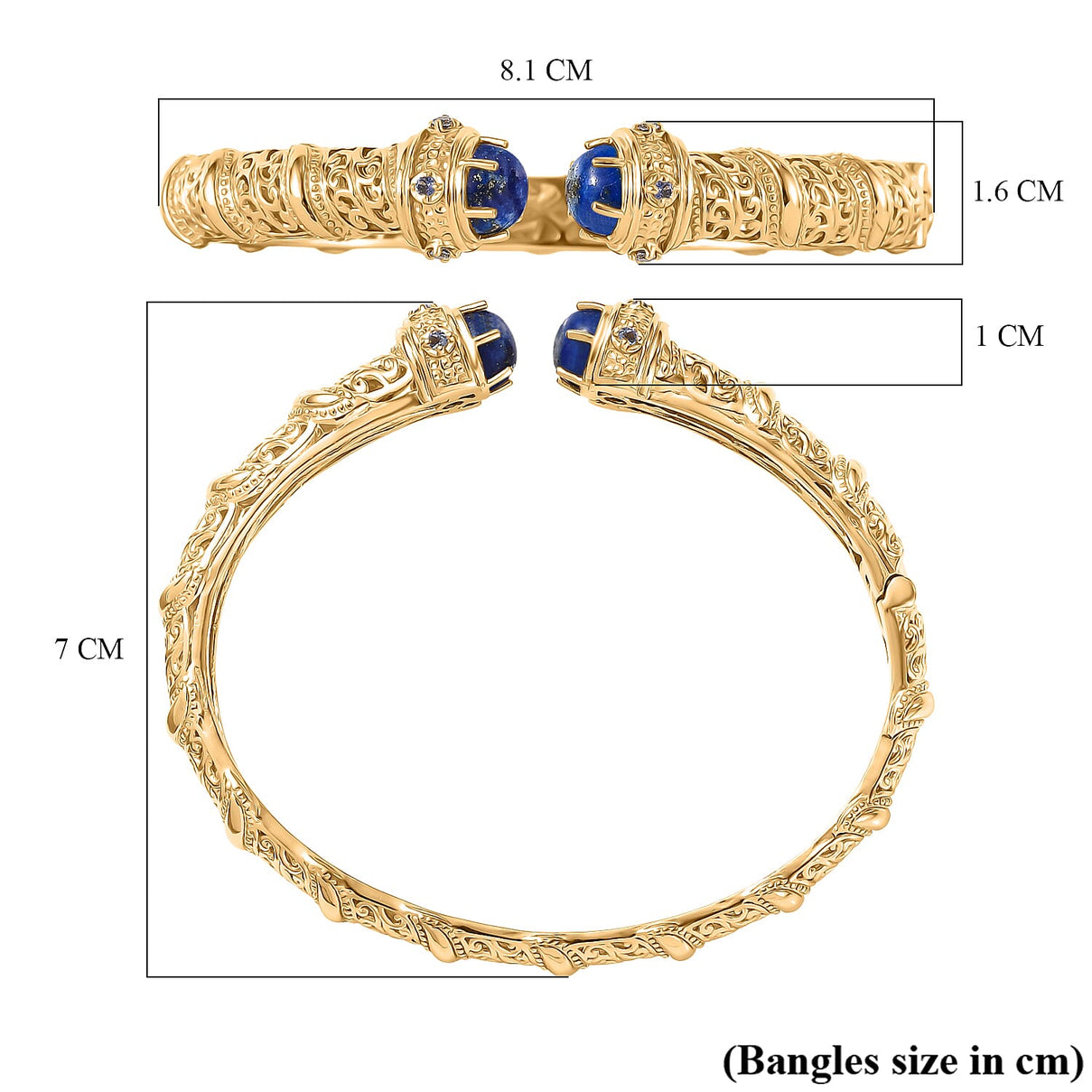 EverTrue Lapis Lazuli, Iolite Cuff Bangle (Size - 7.5) in Yellow Gold Plated 5.22 Ct. V32515057 6