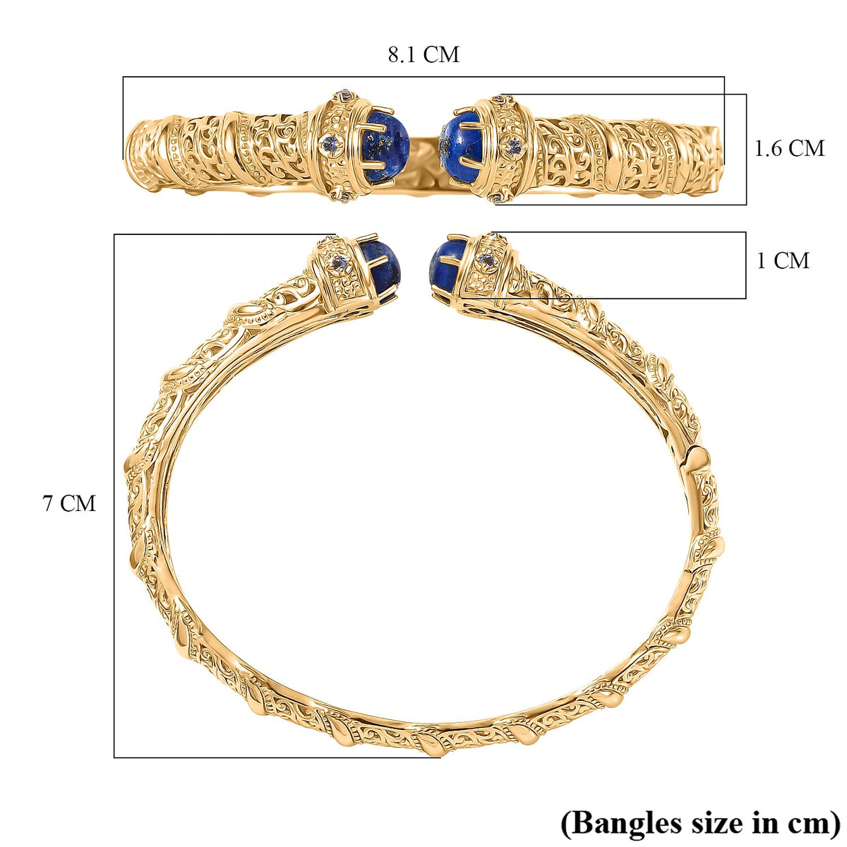 EverTrue Lapis Lazuli, Iolite Cuff Bangle (Size - 7.5) in Yellow Gold Plated 5.22 Ct. V32515057 6