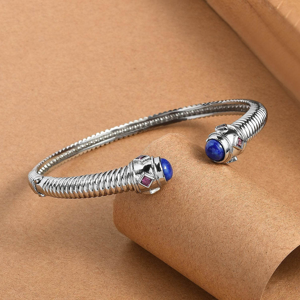 EverTrue Lapis Lazuli and Rhodolite Garnet Full Cuff Bangle (Size 7.5) 4.55 Ct. 8174004 1