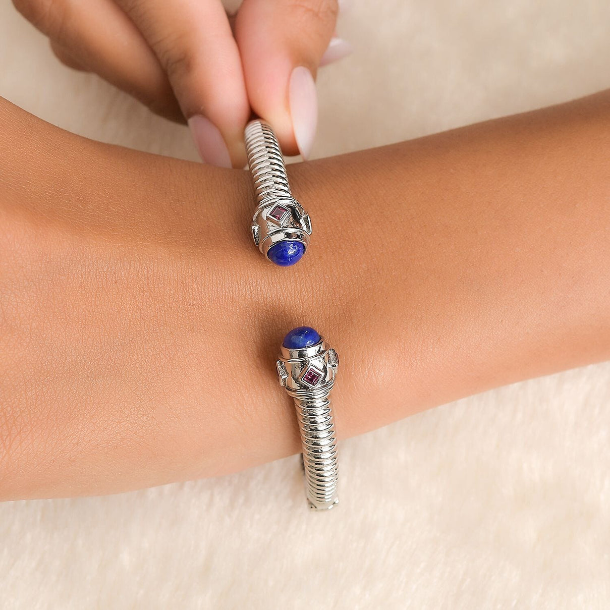 EverTrue Lapis Lazuli and Rhodolite Garnet Full Cuff Bangle (Size 7.5) 4.55 Ct. 8174004 2