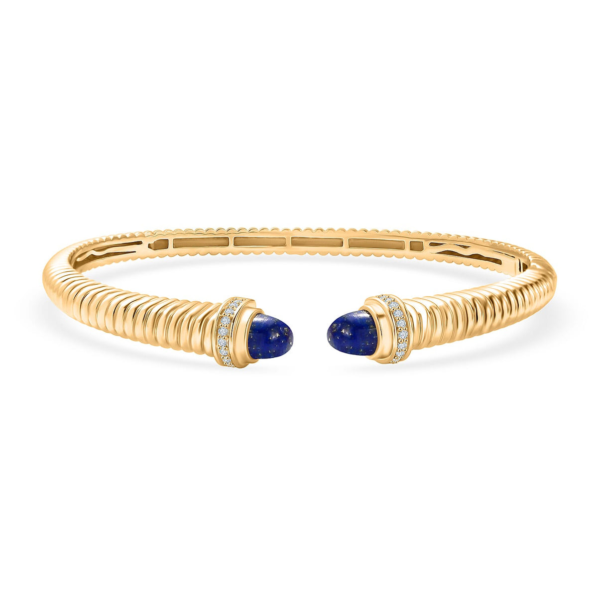 EverTrue Lapis Lazuli &amp; White Cubic Zirconia Cuff Bangle (Size -7.5) in Yellow Gold Tone 3.92 Ct. 8296283 0