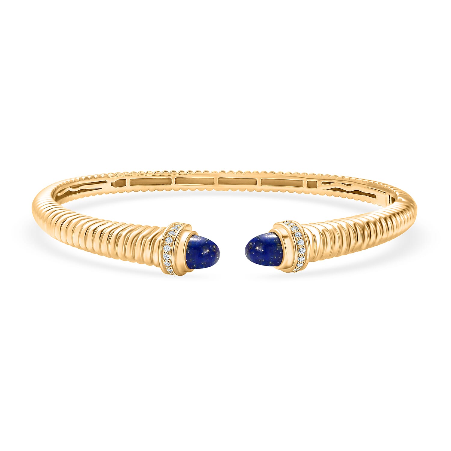 EverTrue Lapis Lazuli &amp; White Cubic Zirconia Cuff Bangle (Size -7.5) in Yellow Gold Tone 3.92 Ct. 8296283 0