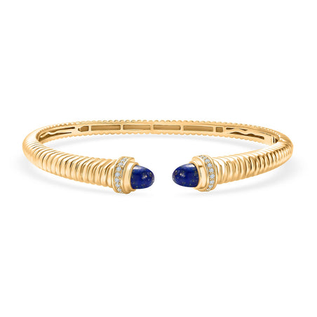 EverTrue Lapis Lazuli &amp; White Cubic Zirconia Cuff Bangle (Size -7.5) in Yellow Gold Tone 3.92 Ct. 8296283 1