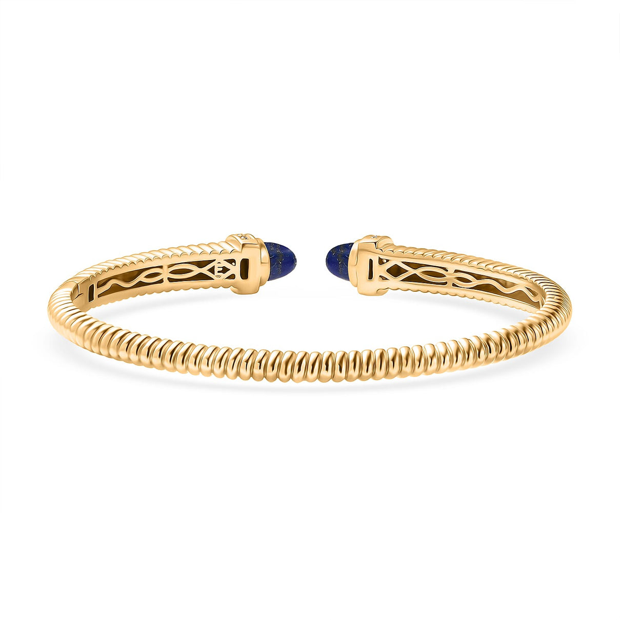 EverTrue Lapis Lazuli &amp; White Cubic Zirconia Cuff Bangle (Size -7.5) in Yellow Gold Tone 3.92 Ct. 8296283 5