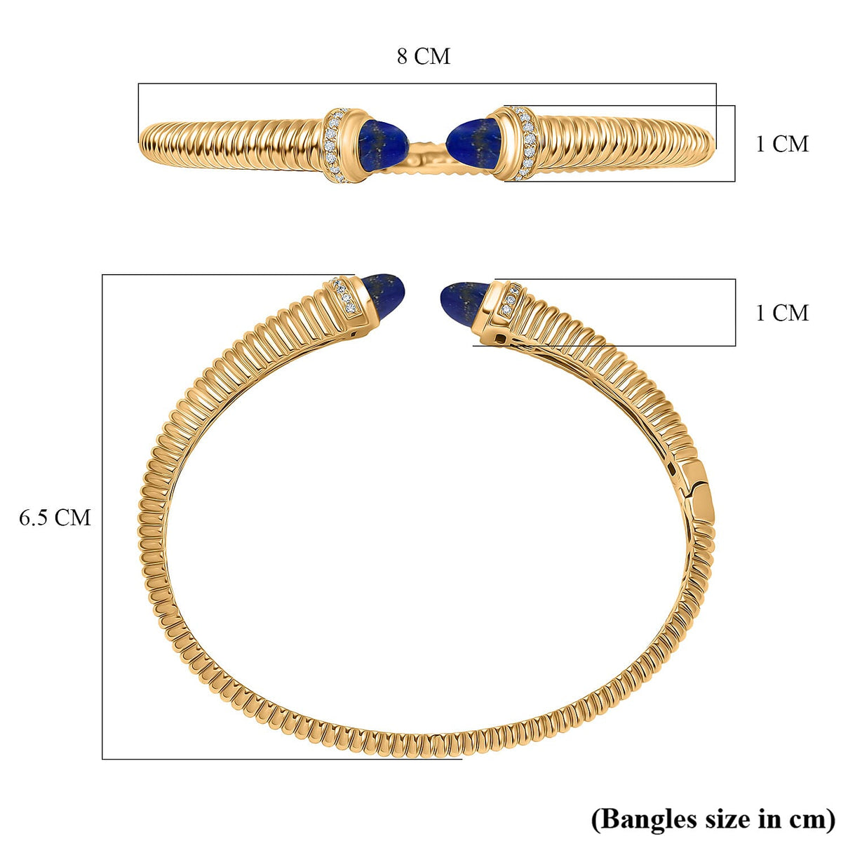 EverTrue Lapis Lazuli &amp; White Cubic Zirconia Cuff Bangle (Size -7.5) in Yellow Gold Tone 3.92 Ct. 8296283 6