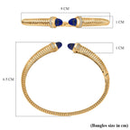 EverTrue Lapis Lazuli & White Cubic Zirconia Cuff Bangle (Size -7.5) in Yellow Gold Tone 3.92 Ct.