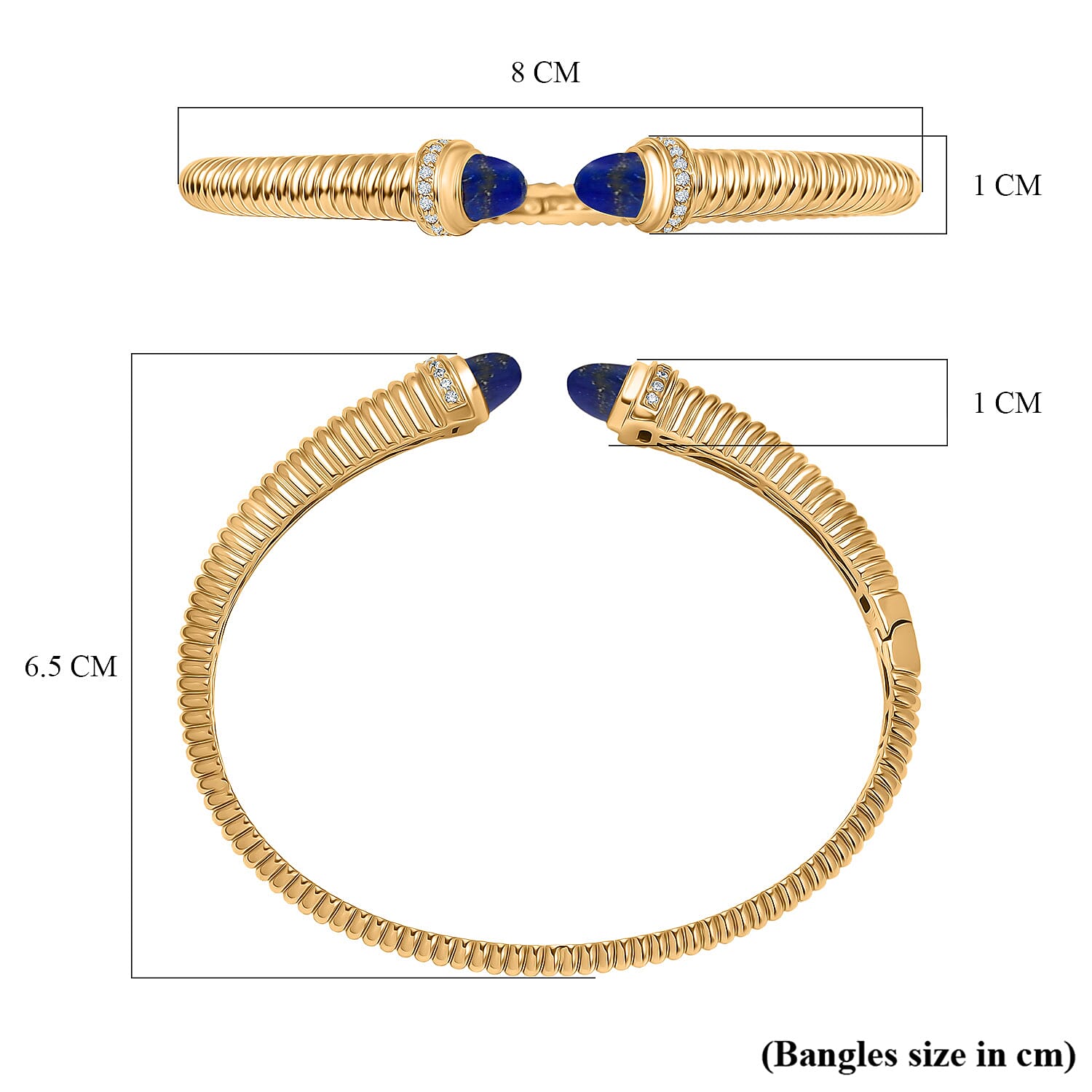 EverTrue Lapis Lazuli &amp; White Cubic Zirconia Cuff Bangle (Size -7.5) in Yellow Gold Tone 3.92 Ct. 8296283 6