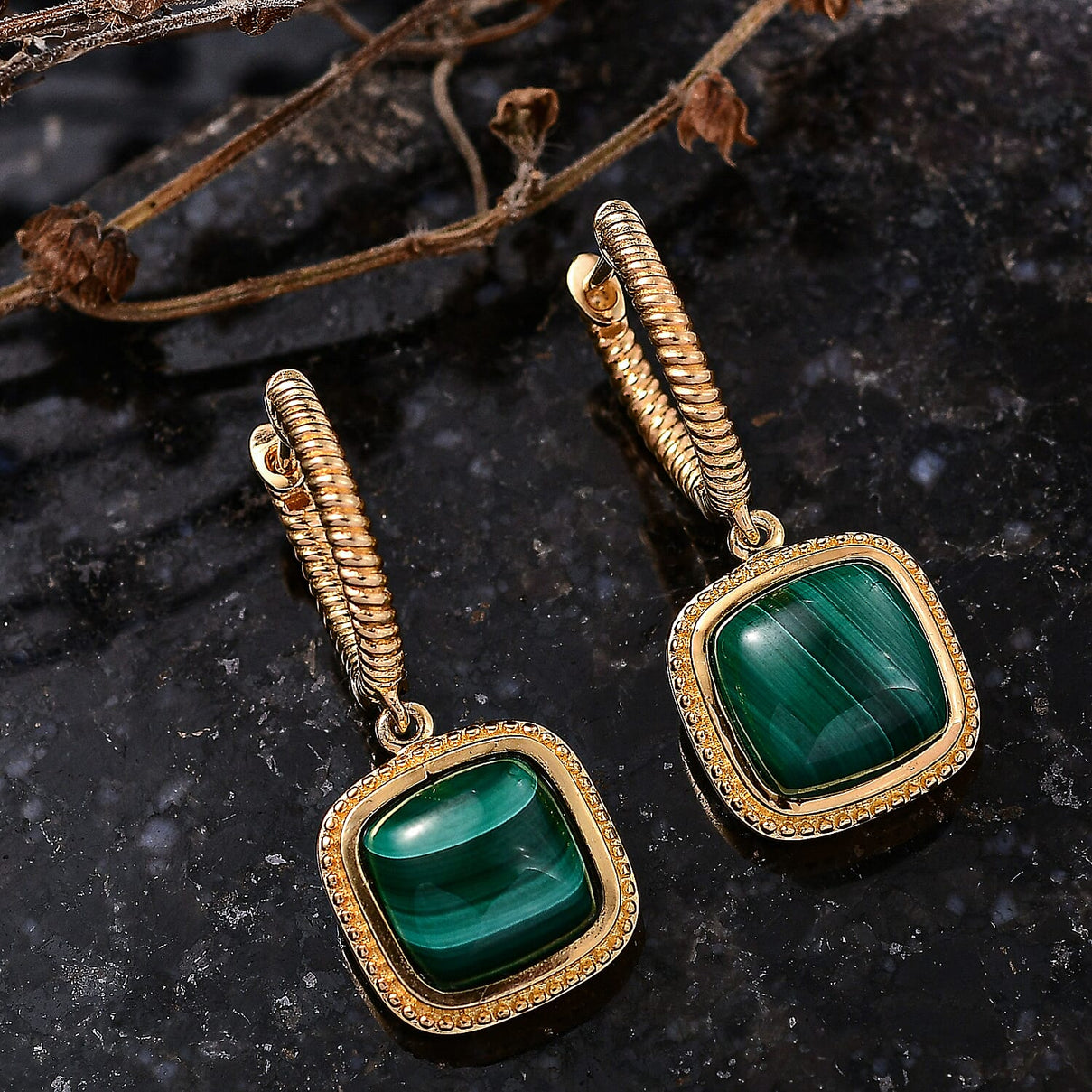 EverTrue Malachite Half Hoop Earring in Yellow Gold Plated 13.78 Ct. 8251067 1