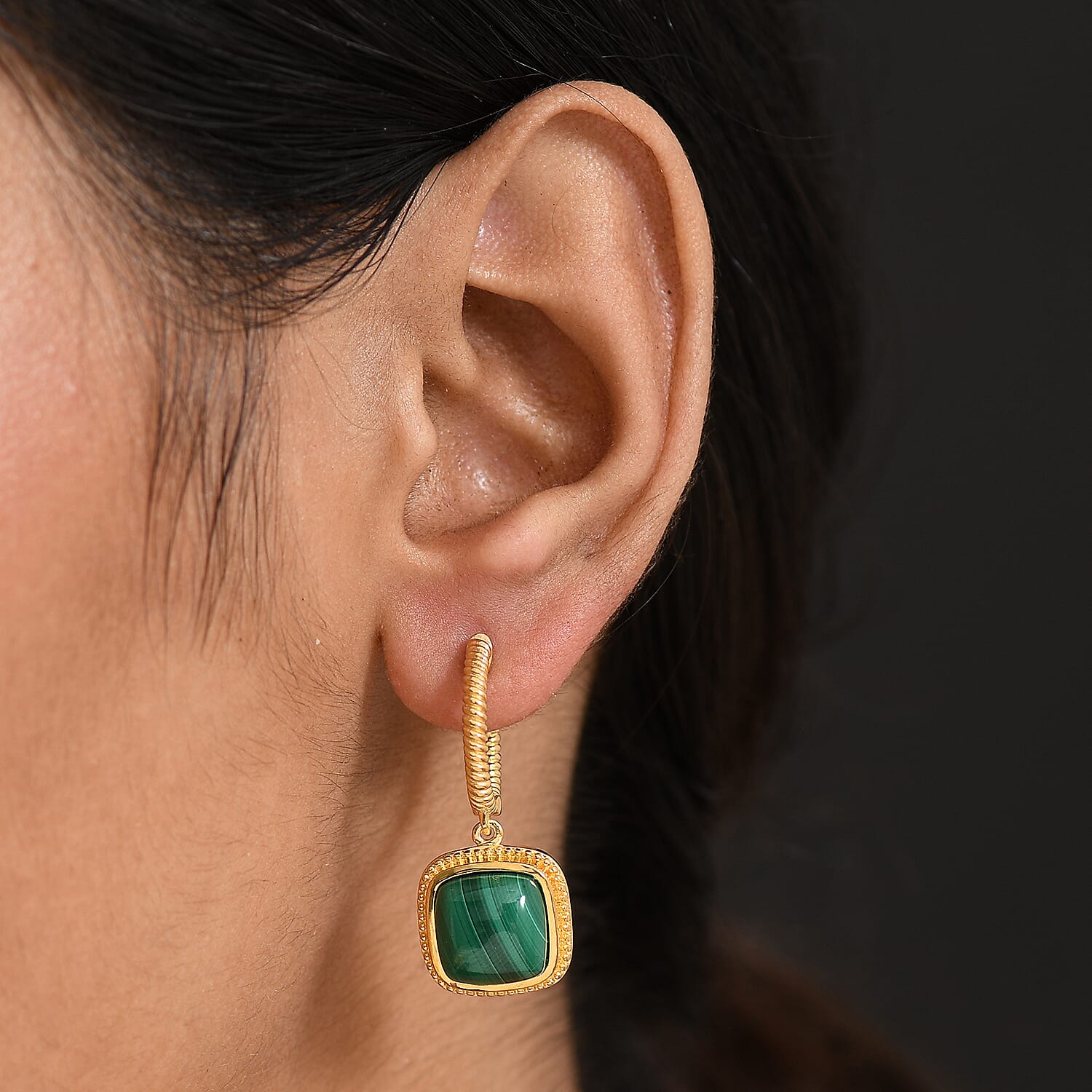 EverTrue Malachite Half Hoop Earring in Yellow Gold Plated 13.78 Ct. 8251067 2