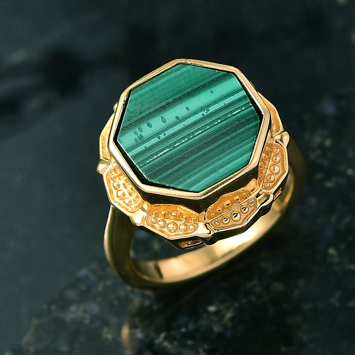 EverTrue Malachite Octillion Solitaire Ring in Yellow Gold Plated 10.54 Ct. 8249340 1