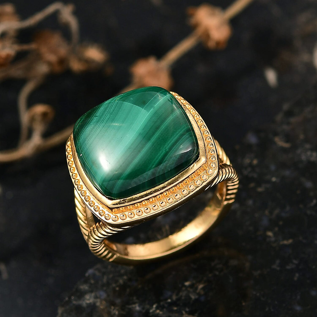 EverTrue Malachite Solitaire Ring in Yellow Gold Tone 15.80 Ct. 8248057 1