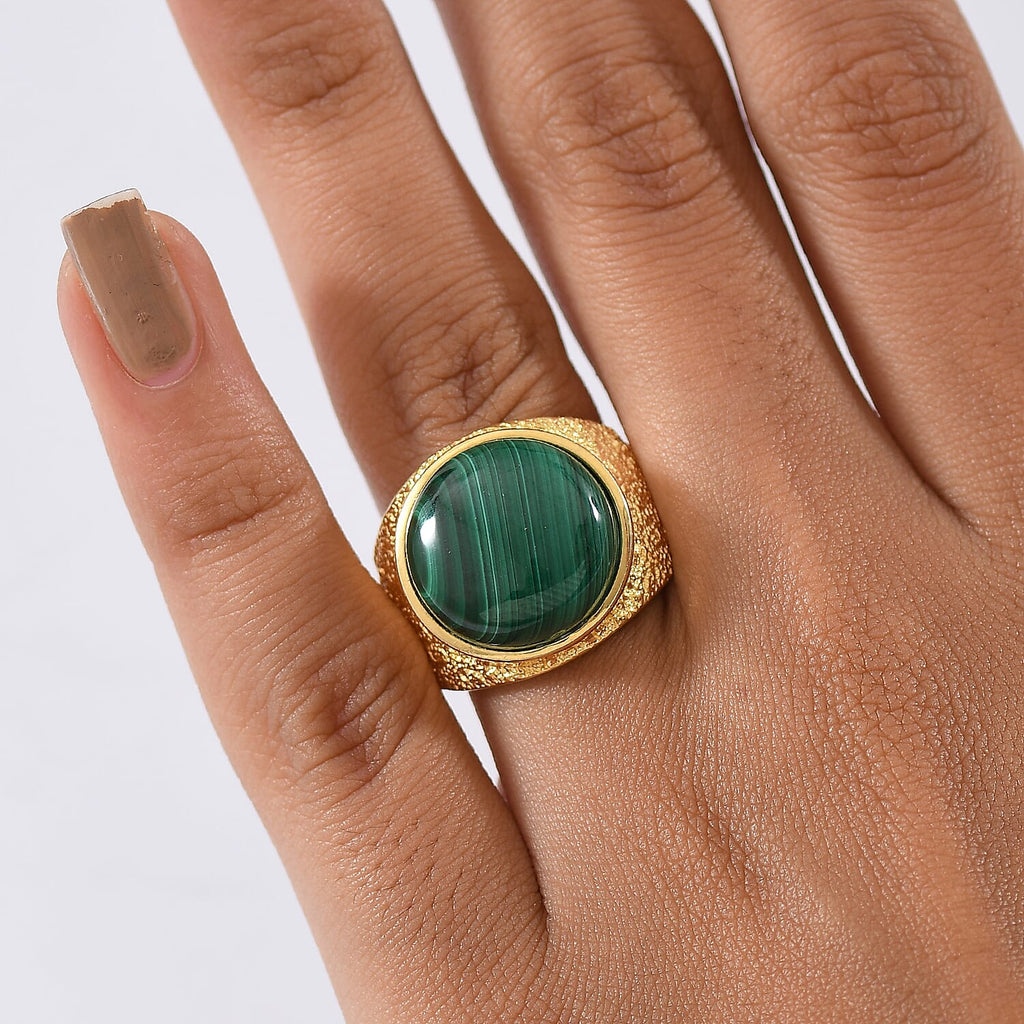 EverTrue Malachite Solitaire Ring in Yellow Gold Tone 16.69 Ct.