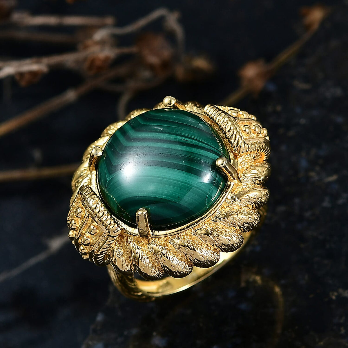 EverTrue Malachite Solitaire Ring in Yellow Gold Tone 16.69 Ct. 8253144 1