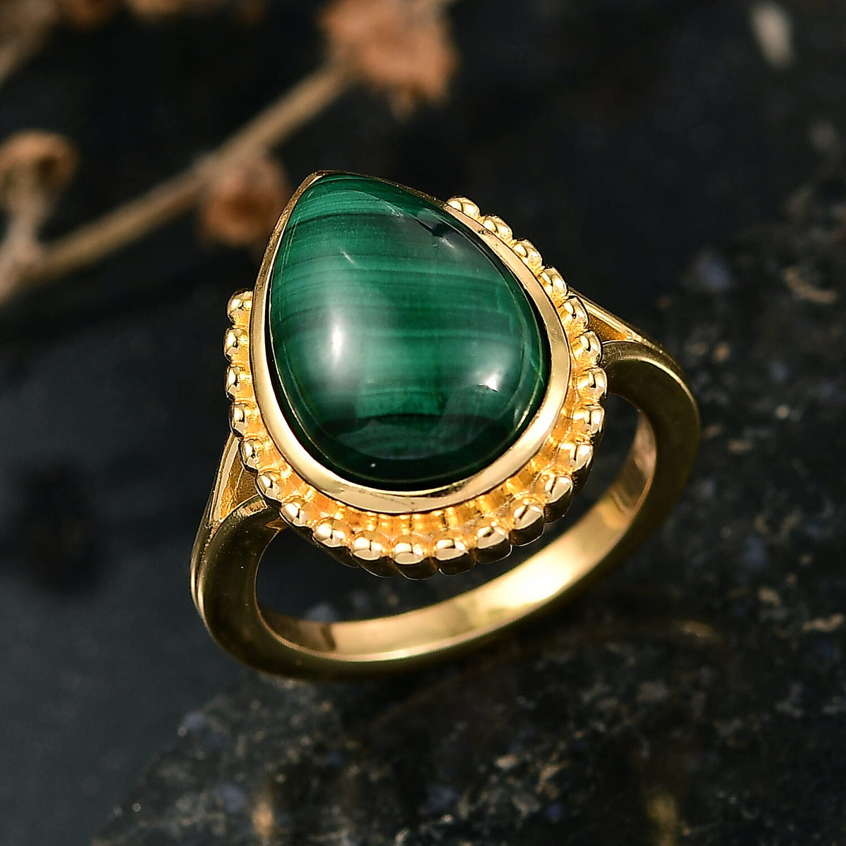 Designer Inspired - Malachite Solitaire Ring in Yellow Gold Tone 9.12 Ct. 8245946 1